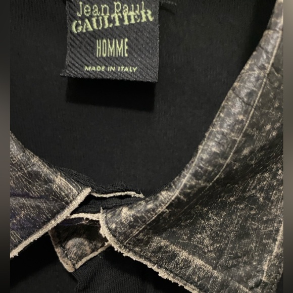 JEAN PAUL GAULTIER HOMME Sheer Black Slim Shirt Zipper Leather Collar/Cuffs S - Picture 7 of 13
